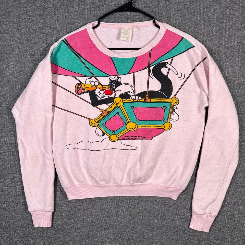 Vintage Amoroso Looney Tunes Sweatshirt Women M Pink Sylvester Tweety 1985 Italy